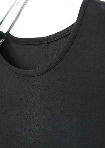 Organic clothes Women Irregular Striped Round Neck Half Sleeve Dress - SooLinen