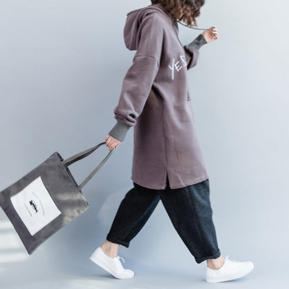 Bio-Baumwoll-Tops Damen Kapuzen-Patchwork grau Midi-Tops