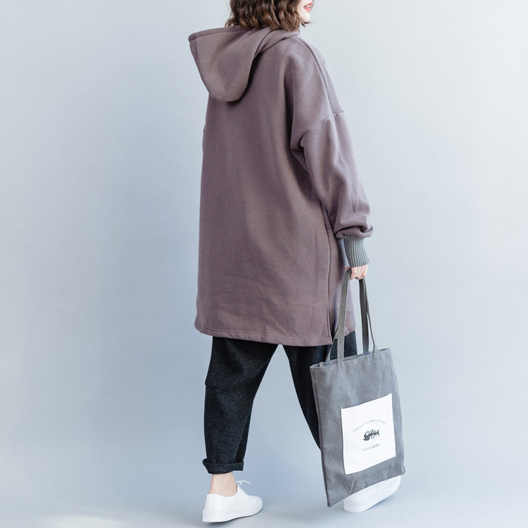 Bio-Baumwoll-Tops Damen Kapuzen-Patchwork grau Midi-Tops