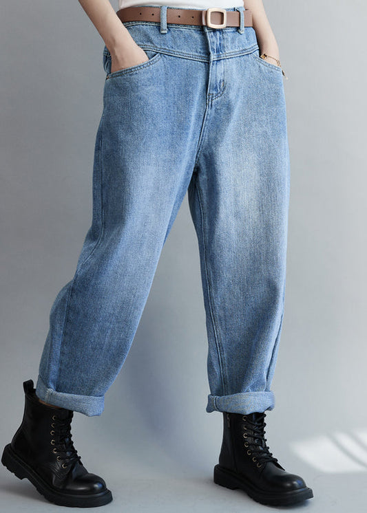 Bio-Denim Blau Lässige Haremshose Frühling