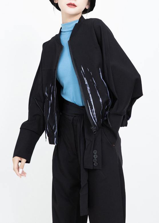 Organic elastic hem Plus Size prints clothes For Women black daily coats - SooLinen