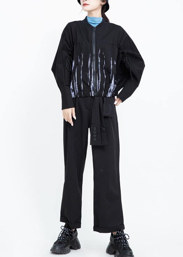 Organic elastic hem Plus Size prints clothes For Women black daily coats - SooLinen