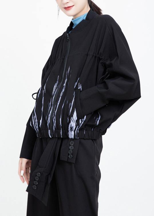 Organic elastic hem Plus Size prints clothes For Women black daily coats - SooLinen