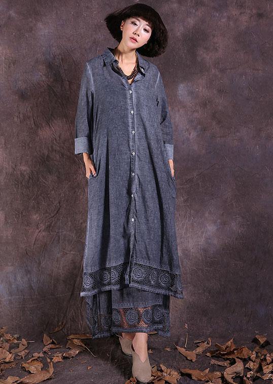 Organic gray long sleeve linen cotton clothes For Women lace hem Traveling summer cardigan - SooLinen