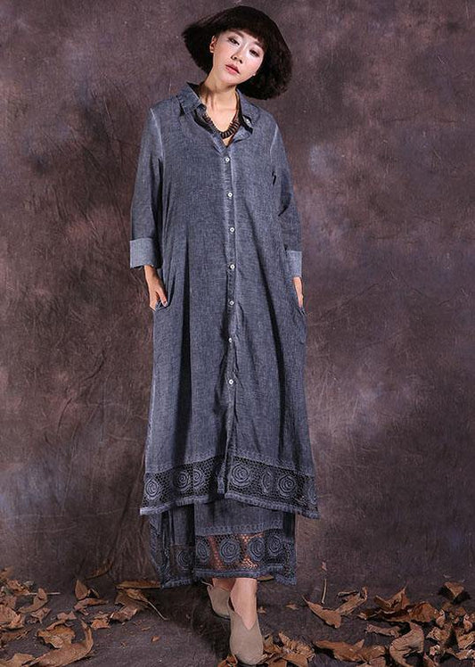 Organic gray long sleeve linen cotton clothes For Women lace hem Traveling summer cardigan - SooLinen