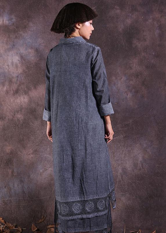 Organic gray long sleeve linen cotton clothes For Women lace hem Traveling summer cardigan - SooLinen