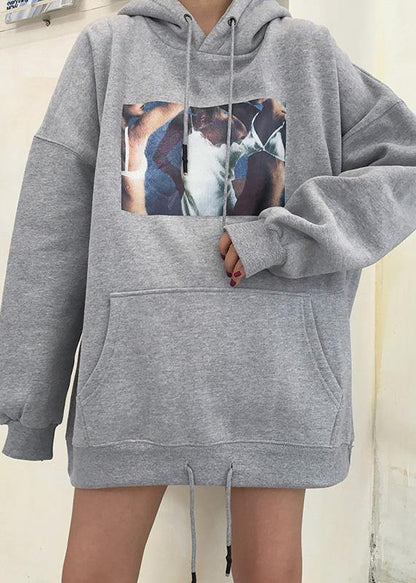 Organic gray winter cotton clothes hooded Art thick tops - SooLinen