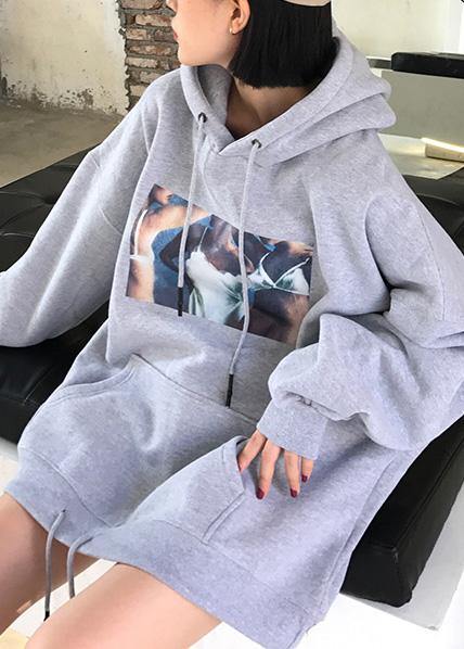 Organic gray winter cotton clothes hooded Art thick tops - SooLinen