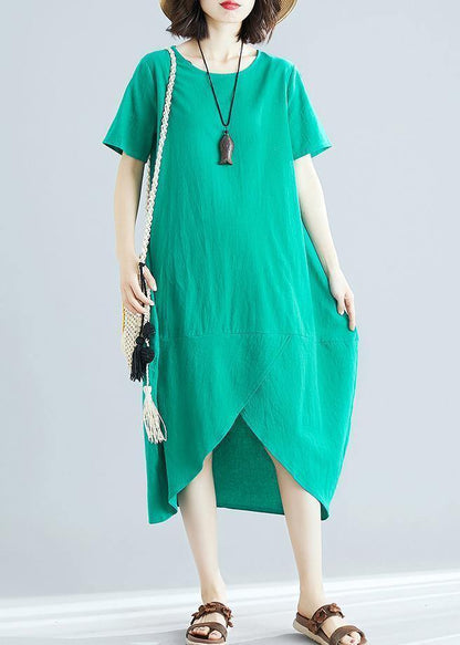Organic green clothes o neck asymmetric Kaftan summer Dresses - SooLinen