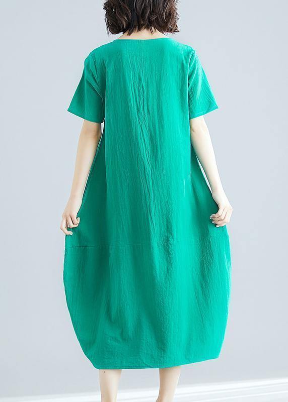 Organic green clothes o neck asymmetric Kaftan summer Dresses - SooLinen