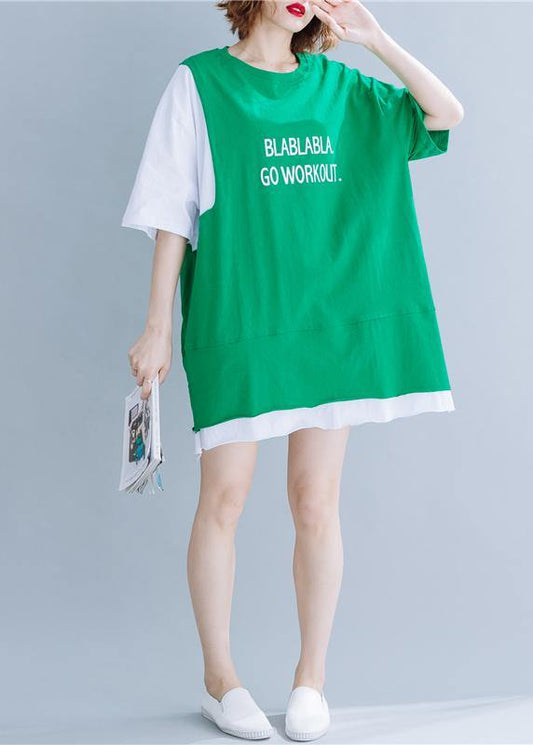 Organic green cotton tops women o neck half sleeve silhouette summer tops - SooLinen