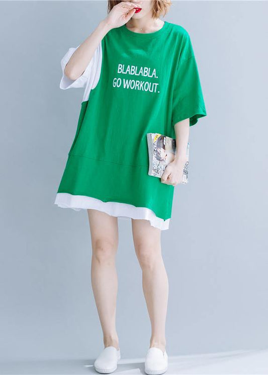 Organic green cotton tops women o neck half sleeve silhouette summer tops - SooLinen