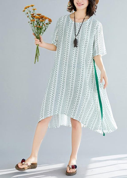 Organischer grüner Druck Chiffon-Garderoben Casual Tutorials O-Ausschnitt Art Sommerkleid