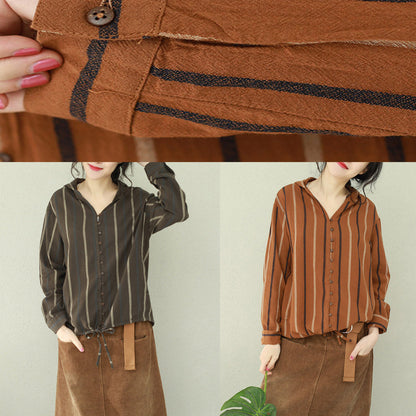 Bio-Baumwolltunika mit Kapuze Bio-Outfits braun gestreifte Art-Bluse