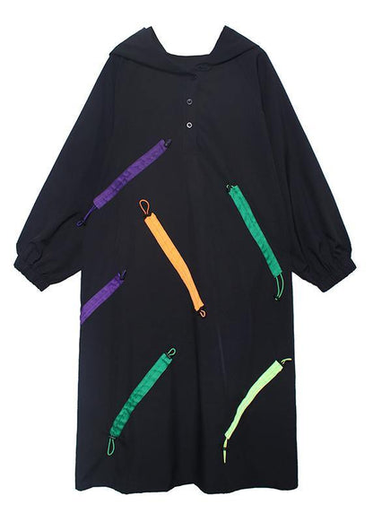 Organic hooded long sleeve fallclothes design black long Dress - SooLinen