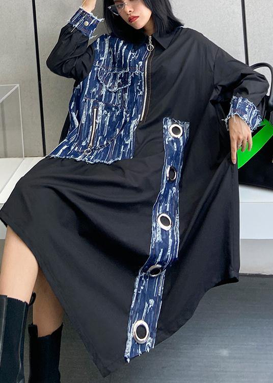 Organic lapel asymmetric dresses Catwalk black Robe Dress - SooLinen