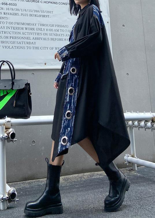 Organic lapel asymmetric dresses Catwalk black Robe Dress - SooLinen