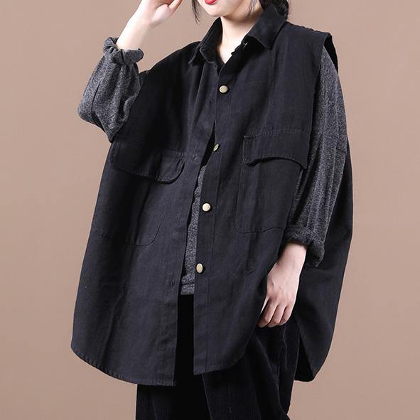 Organic lapel sleeeless fall top silhouette Fashion Ideas black shirts - SooLinen