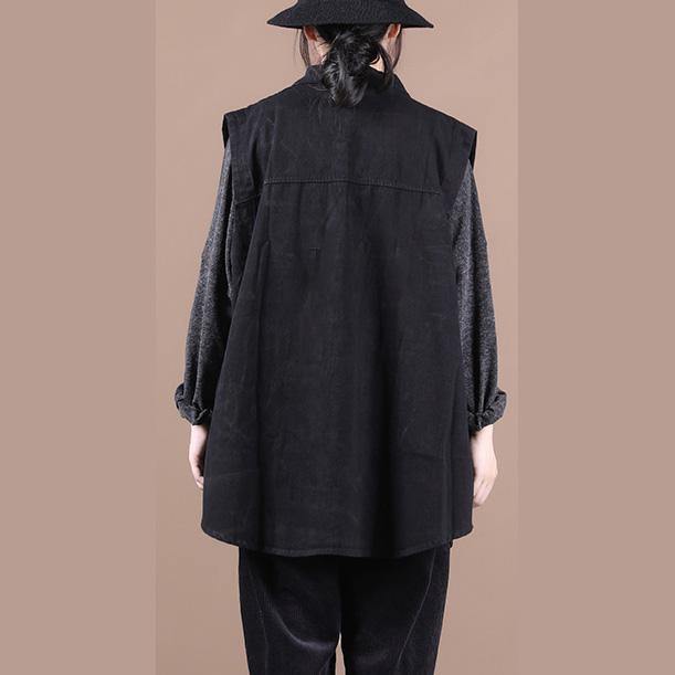 Organic lapel sleeeless fall top silhouette Fashion Ideas black shirts - SooLinen