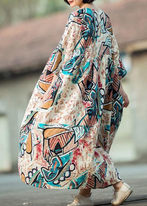 Organic multicolor cotton dress o neck Three Quarter sleeve Kaftan summer Dresses - SooLinen