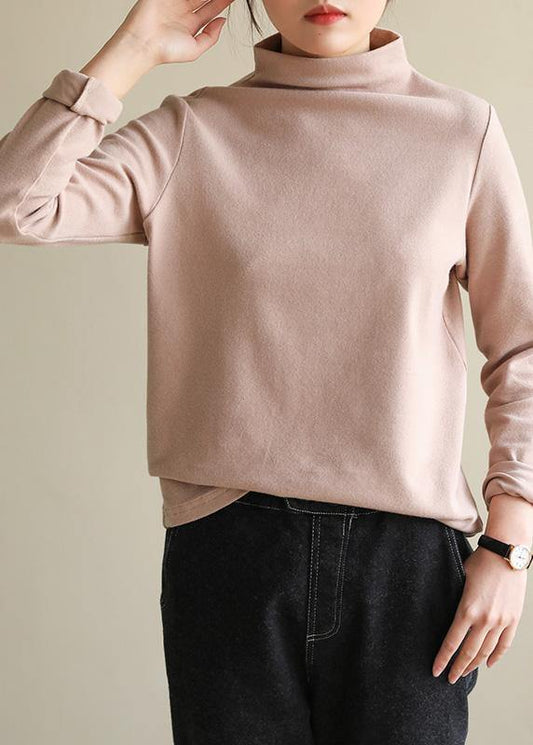 Organic nude cotton clothes half high neck Art spring blouse - SooLinen