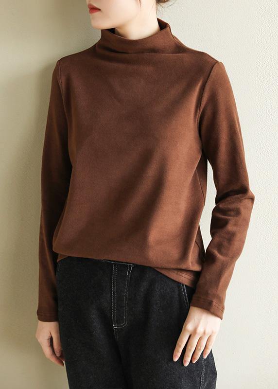 Organic nude cotton clothes half high neck Art spring blouse - SooLinen