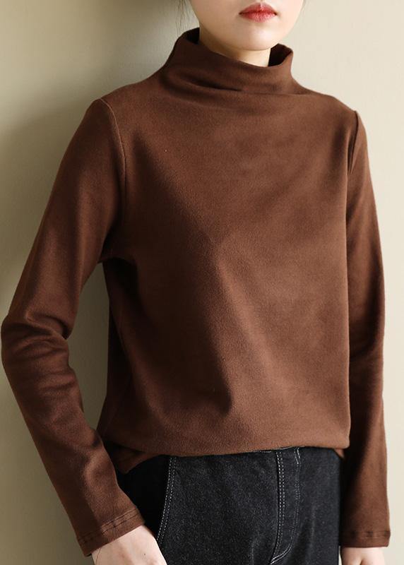 Organic nude cotton clothes half high neck Art spring blouse - SooLinen