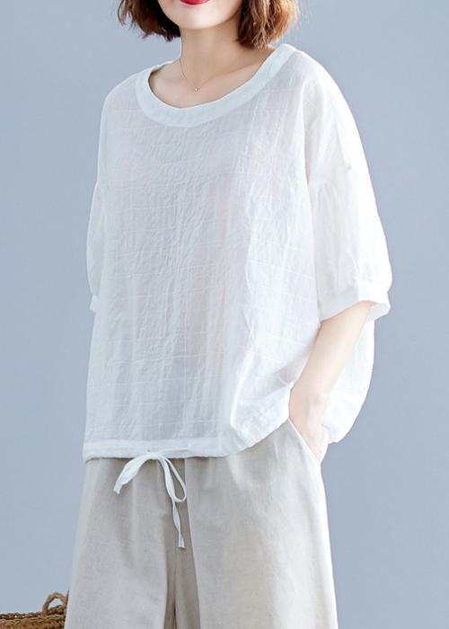 Organic o neck drawstring cotton Blouse Christmas Gifts white blouses - SooLinen