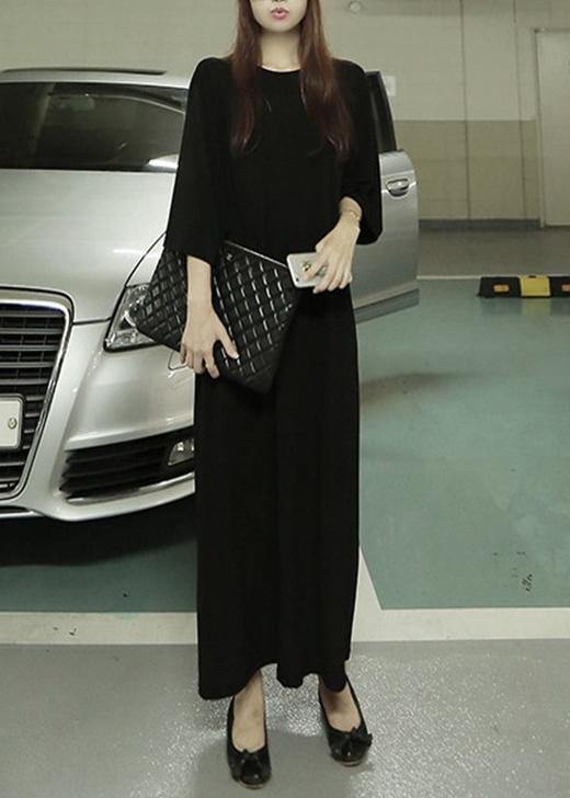 Organic o neck half sleeve cotton summer dresses Tutorials black robes Dress - SooLinen