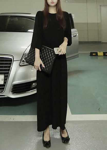 Organic o neck half sleeve cotton summer dresses Tutorials black robes Dress - SooLinen