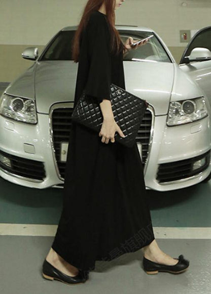 Organic o neck half sleeve cotton summer dresses Tutorials black robes Dress - SooLinen