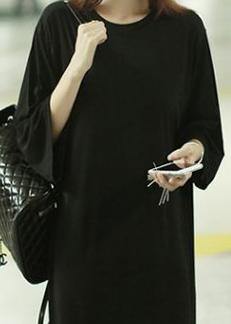 Organic o neck half sleeve cotton summer dresses Tutorials black robes Dress - SooLinen