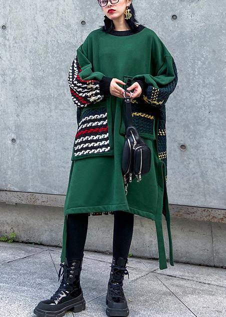 Organic o neck pockets thick Cotton Tunic Photography green Dress - SooLinen