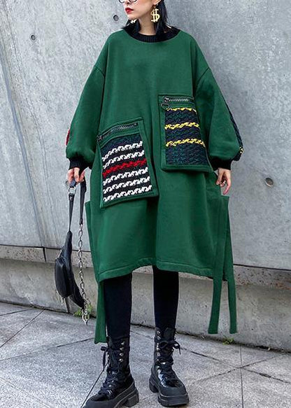 Organic o neck pockets thick Cotton Tunic Photography green Dress - SooLinen