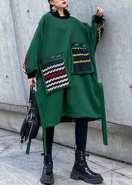 Organic o neck pockets thick Cotton Tunic Photography green Dress - SooLinen