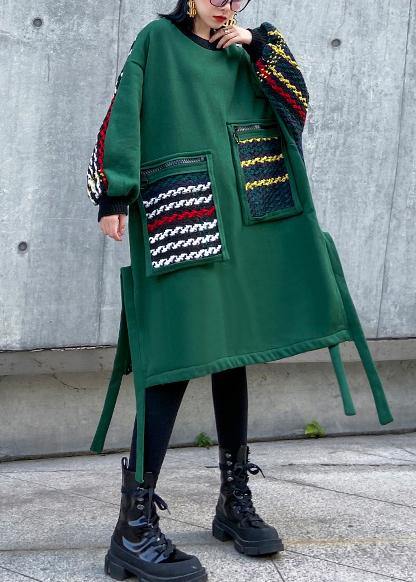 Organic o neck pockets thick Cotton Tunic Photography green Dress - SooLinen