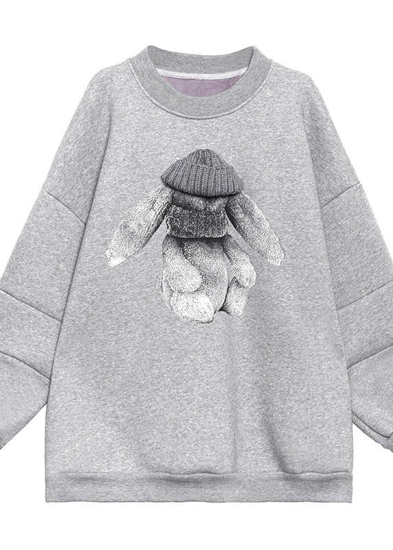 Organic o neck spring Blouse gray Cartoon animation loose tops - SooLinen