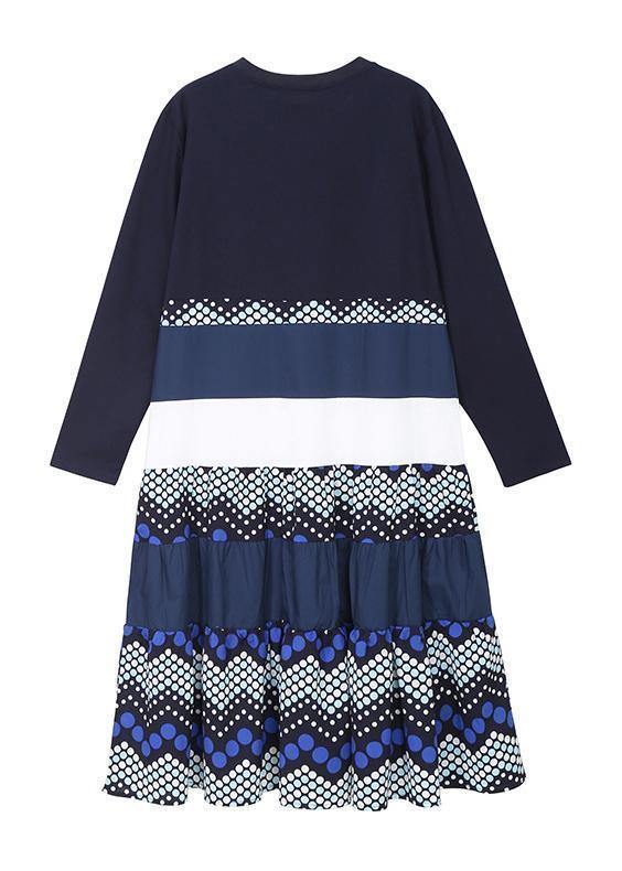 Organic patchwork cotton long sleeve clothes Women Shape black cotton Dress - SooLinen