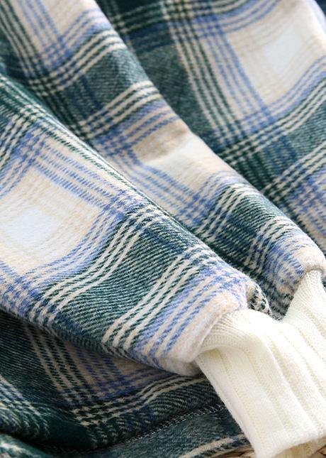 Organic pink plaid cotton linen tops women blouses hooded tunic v neck blouses - SooLinen