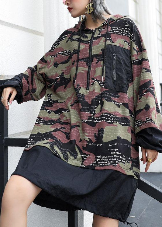 Organic prints hooded Cotton Tunics patchwork cotton fall Dress - SooLinen