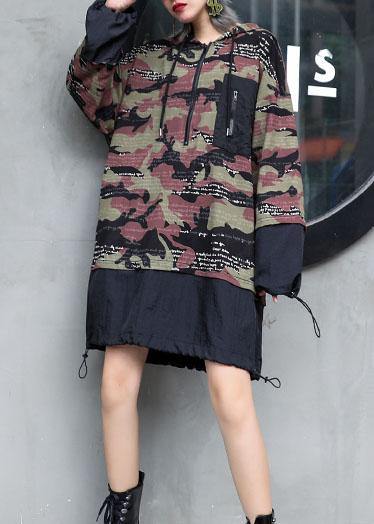 Organic prints hooded Cotton Tunics patchwork cotton fall Dress - SooLinen