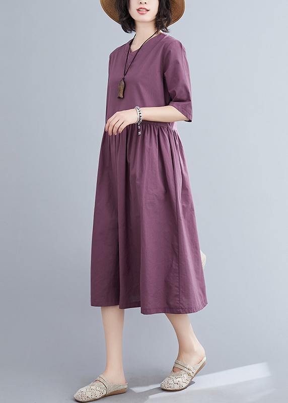 Organic purple linen cotton clothes For Women v neck long summer Dresses - SooLinen