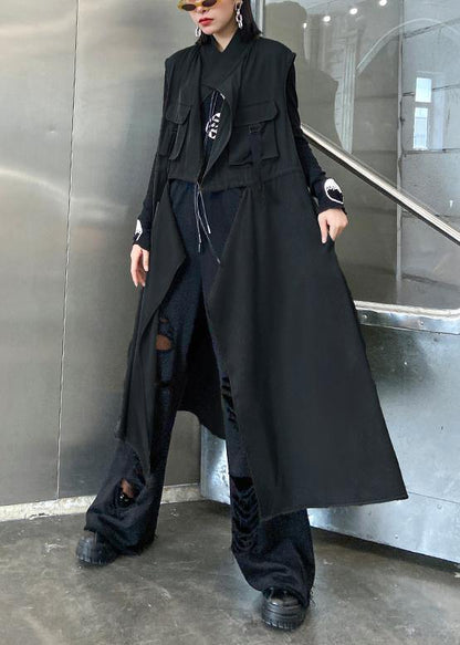 Organic stand collar tie waist Fine clothes For Women army green Knee coats - SooLinen