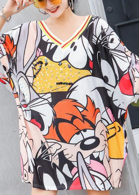Organic v neck blended box top Cotton prints top summer - SooLinen