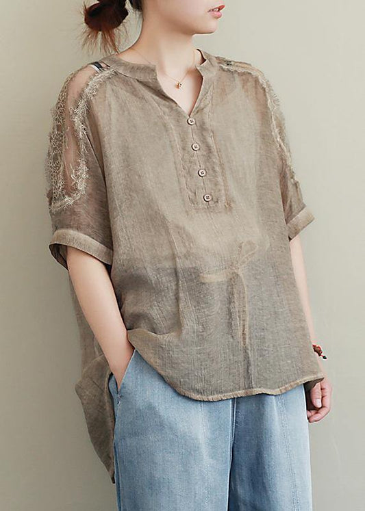 Organic v neck clothes Inspiration khaki lace top - SooLinen
