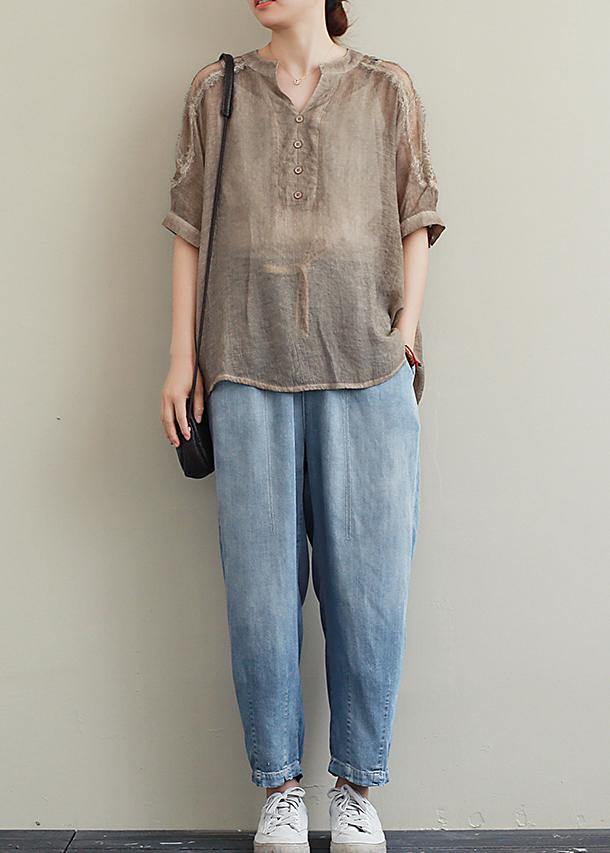 Organic v neck clothes Inspiration khaki lace top - SooLinen