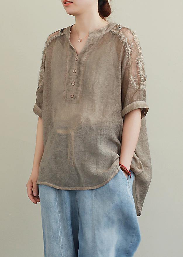 Organic v neck clothes Inspiration khaki lace top - SooLinen