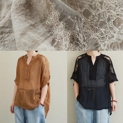 Organic v neck clothes Inspiration khaki lace top - SooLinen