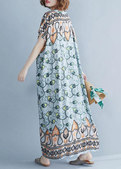 Organic v neck cotton summer dresses Work Outfits floral Dresses - SooLinen