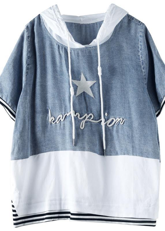 Organic white cotton tunic top hooded patchwork silhouette blouses - SooLinen